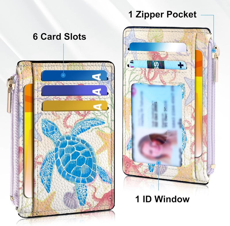 Tipmile Credit Card Holder for Women Slim Minimalist Front Pocket RFID Blocking Wallet Small Compact Card Case with ID Window, Watercolor Turtle - Image 3